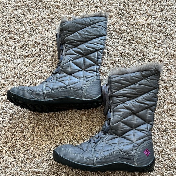 Columbia Faux Fur-lined Winter Boots Waterproof Gray Lace-up Women's Size 8 - Picture 1 of 6